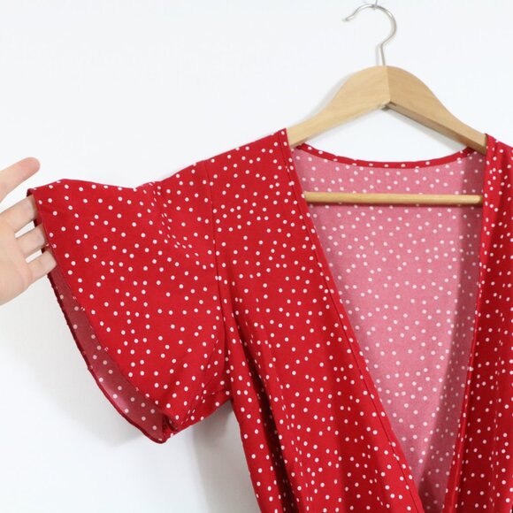 *SHEIN Holidaya Polka Dot Knot Side Wrap A-line Red Dress - Picture 6 of 9